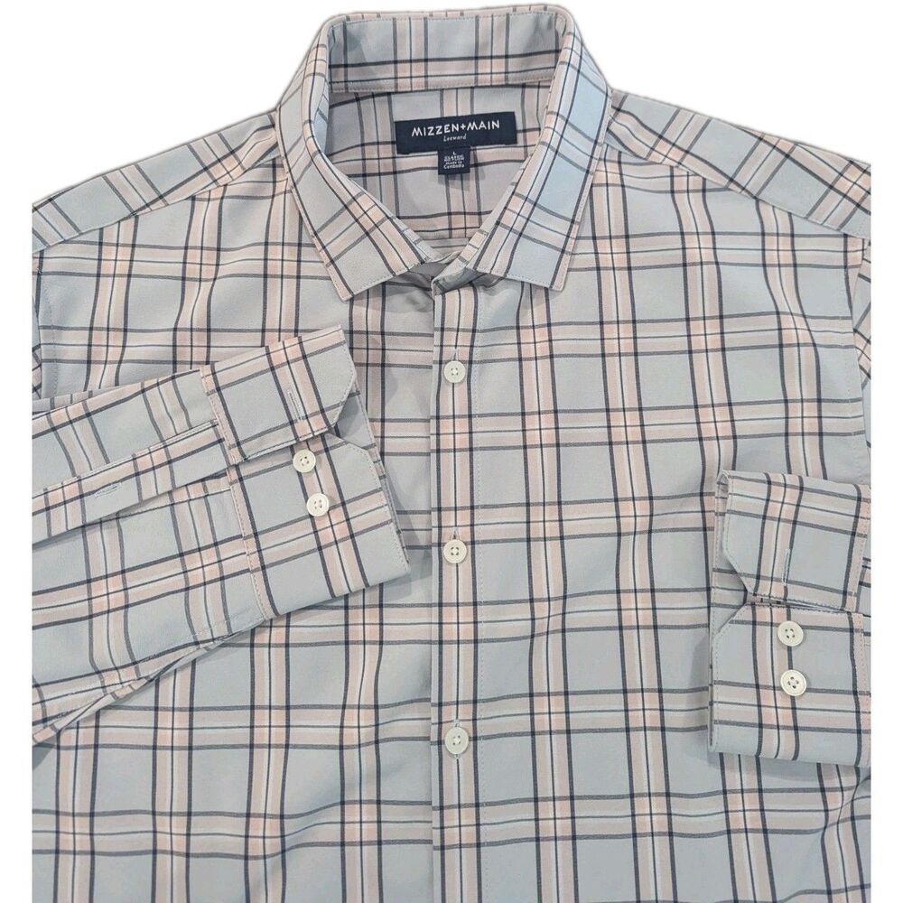 Mizzen Main Leeward‎ Performance LS Shirt Mens Large Trim Fit Button Front Plaid
